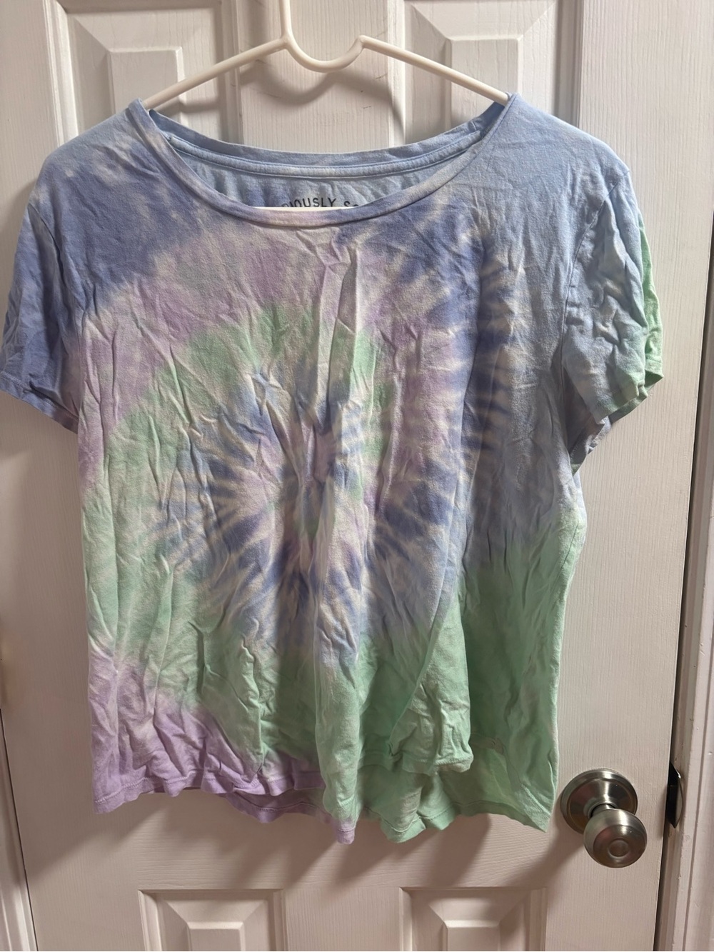 Casual Tie-Dye Short Sleeve Tee in Pastel Blue, Green & Purple large